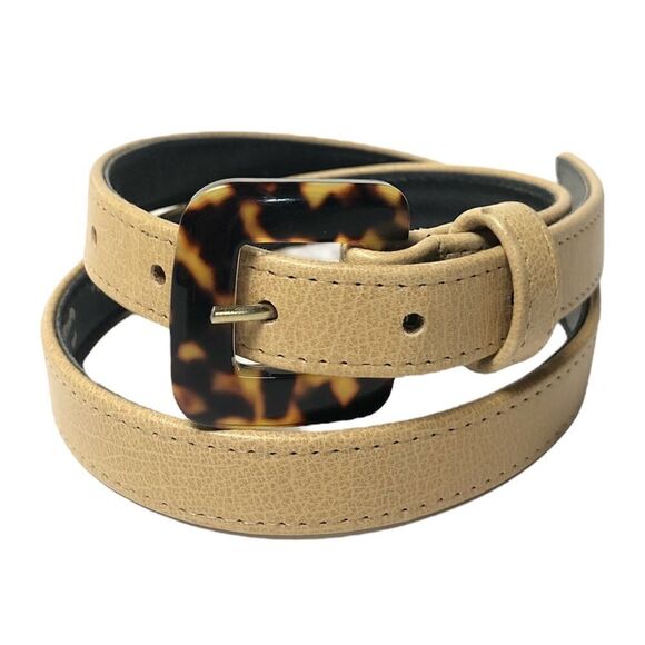 Vtg Sandy Duftler Designs Leather Belt Lucite Style Leopard Buckle Small 26”-30” main image 5